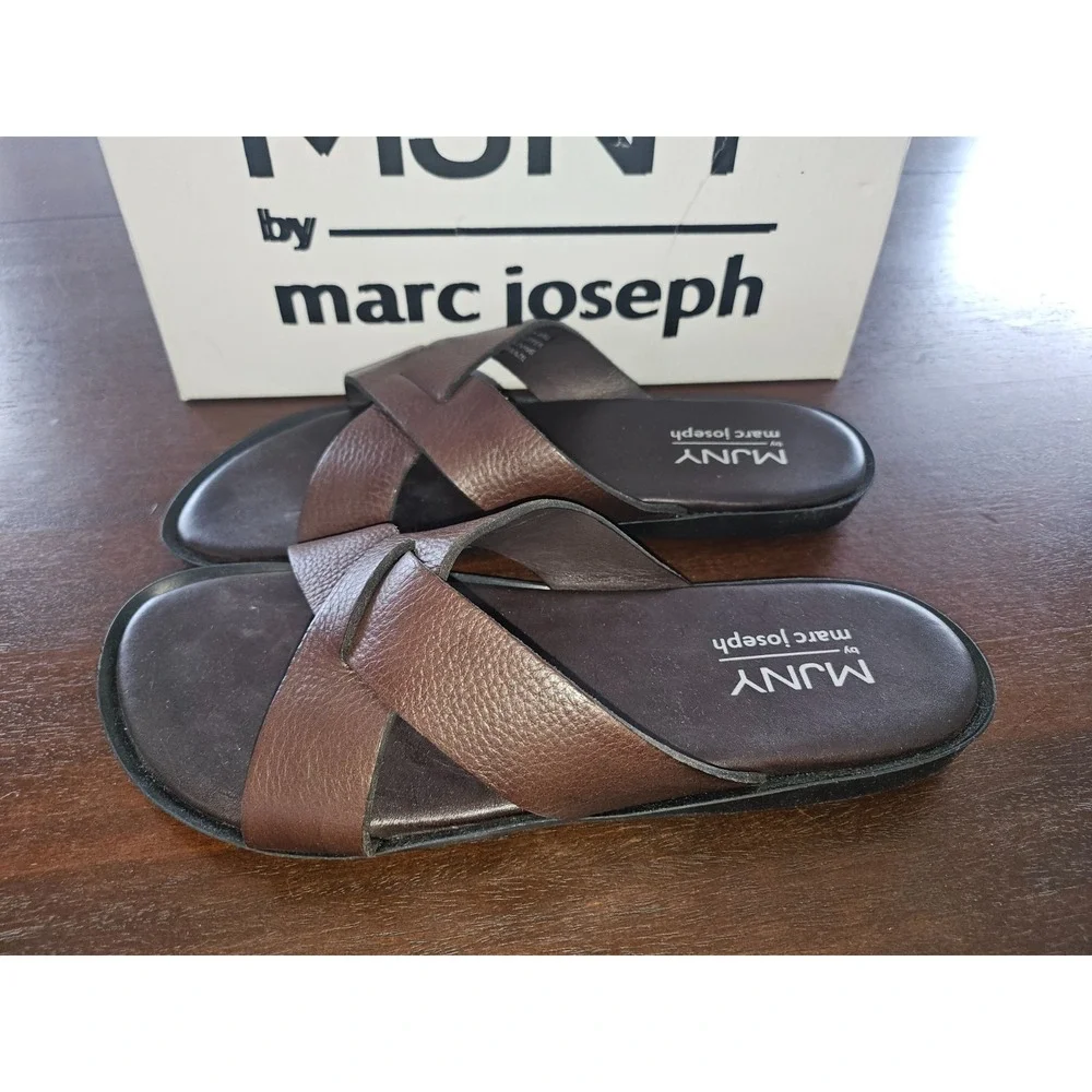 marc joseph‎ New York MJNY Roman Court Brown Grainy Leather Sandals Size 8.5